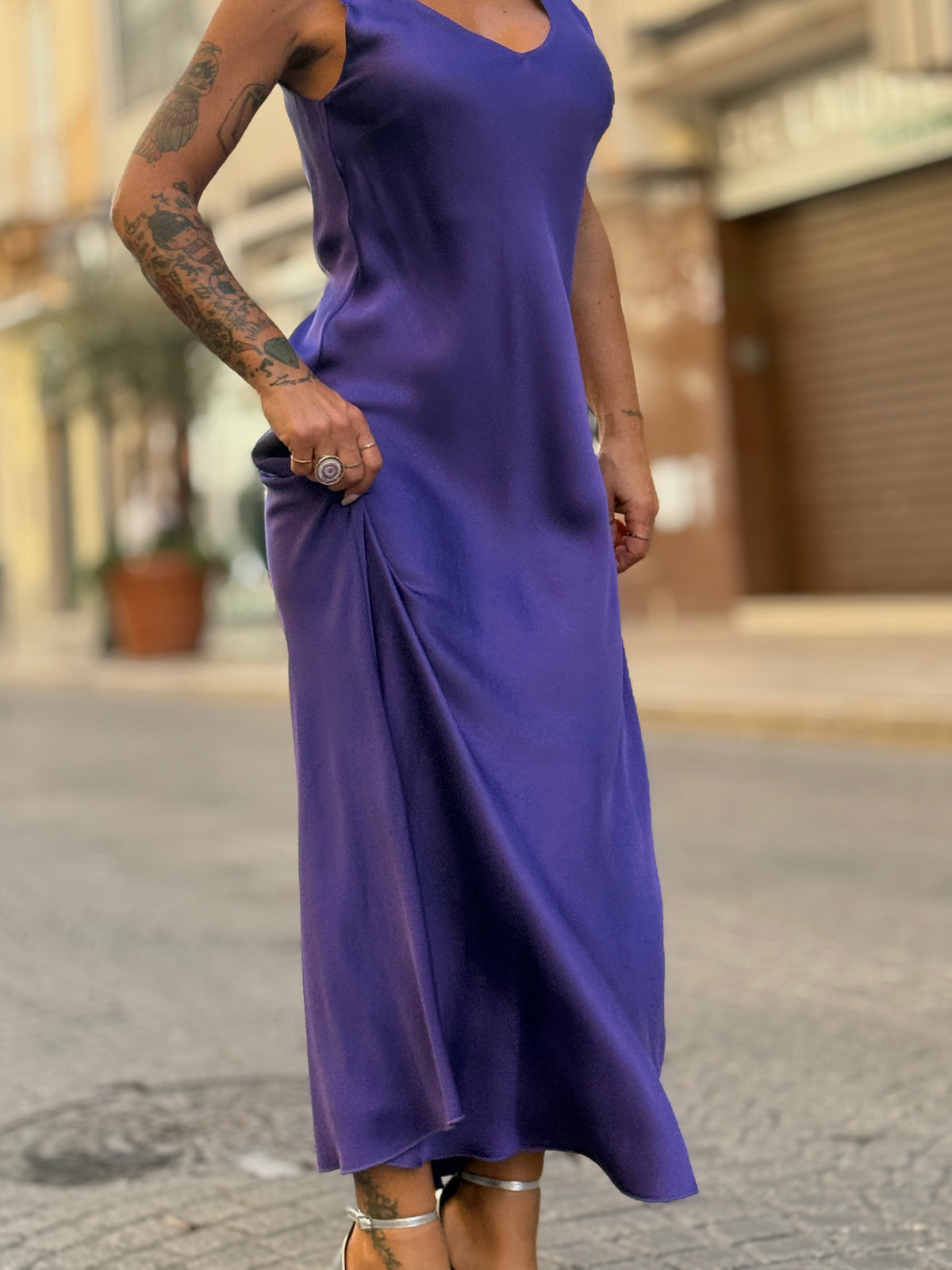 Abito Greta viola Bretelle
