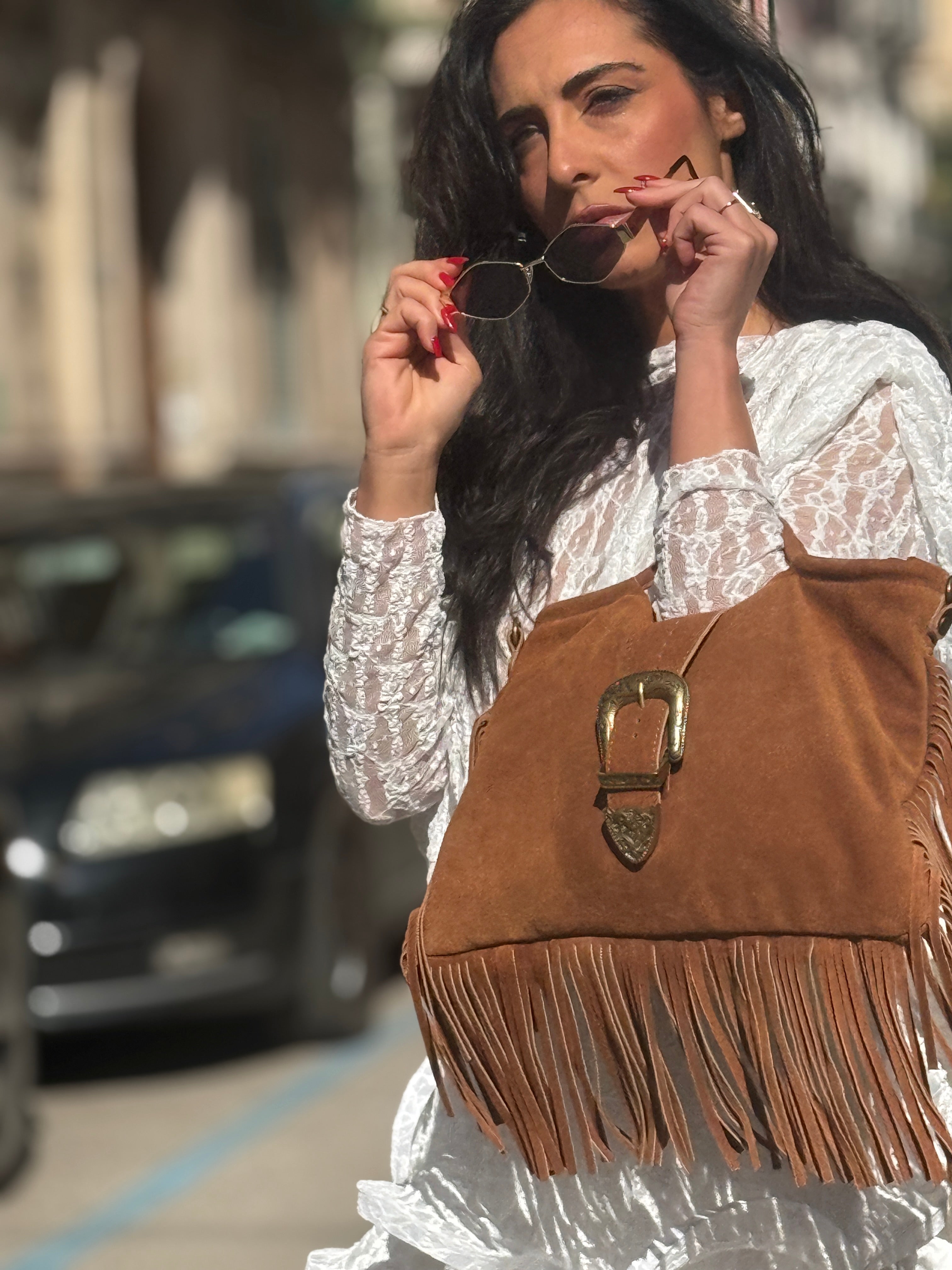 Borsa Frange Vera pelle & Camoscio