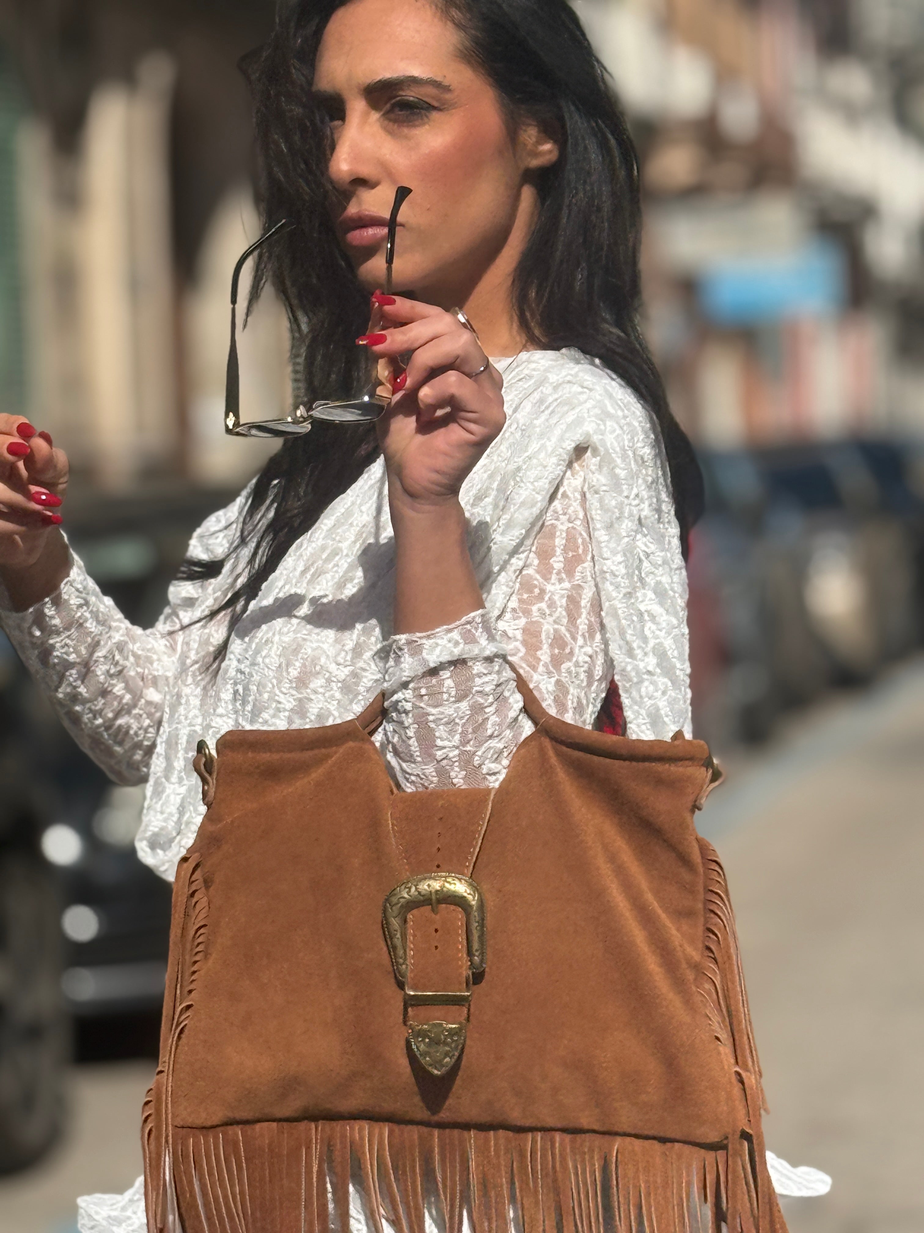 Borsa Frange Vera pelle & Camoscio